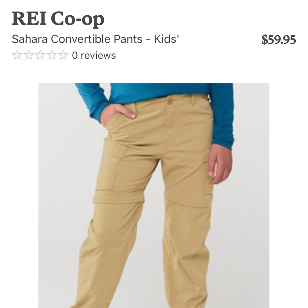 New REI without tags boys zip off pants